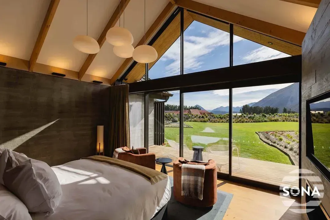 large apex windows with apex window blinds in a brightly lit bedroom