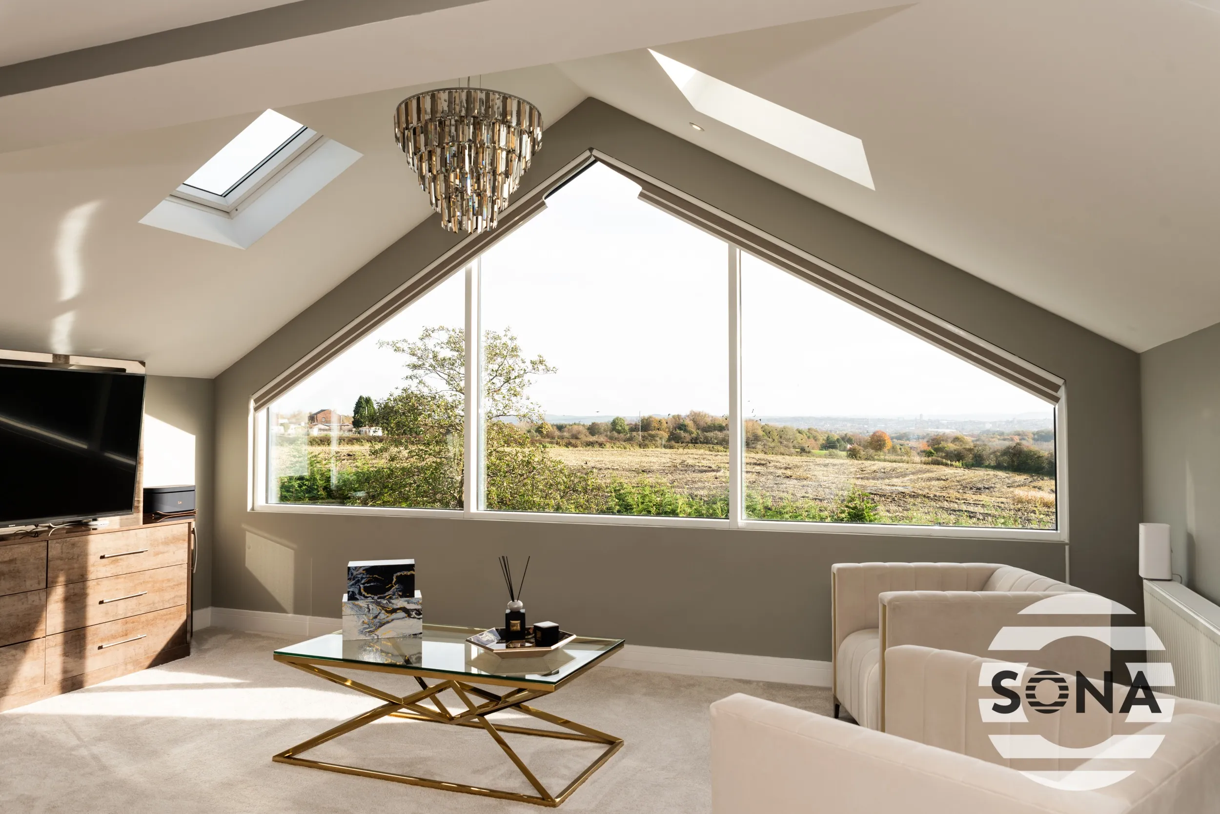 open gable end window blinds in a well lit room with a open gable end window blinds in a well lit room