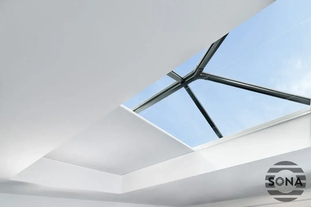 electric lantern blinds closing over a ceiling window