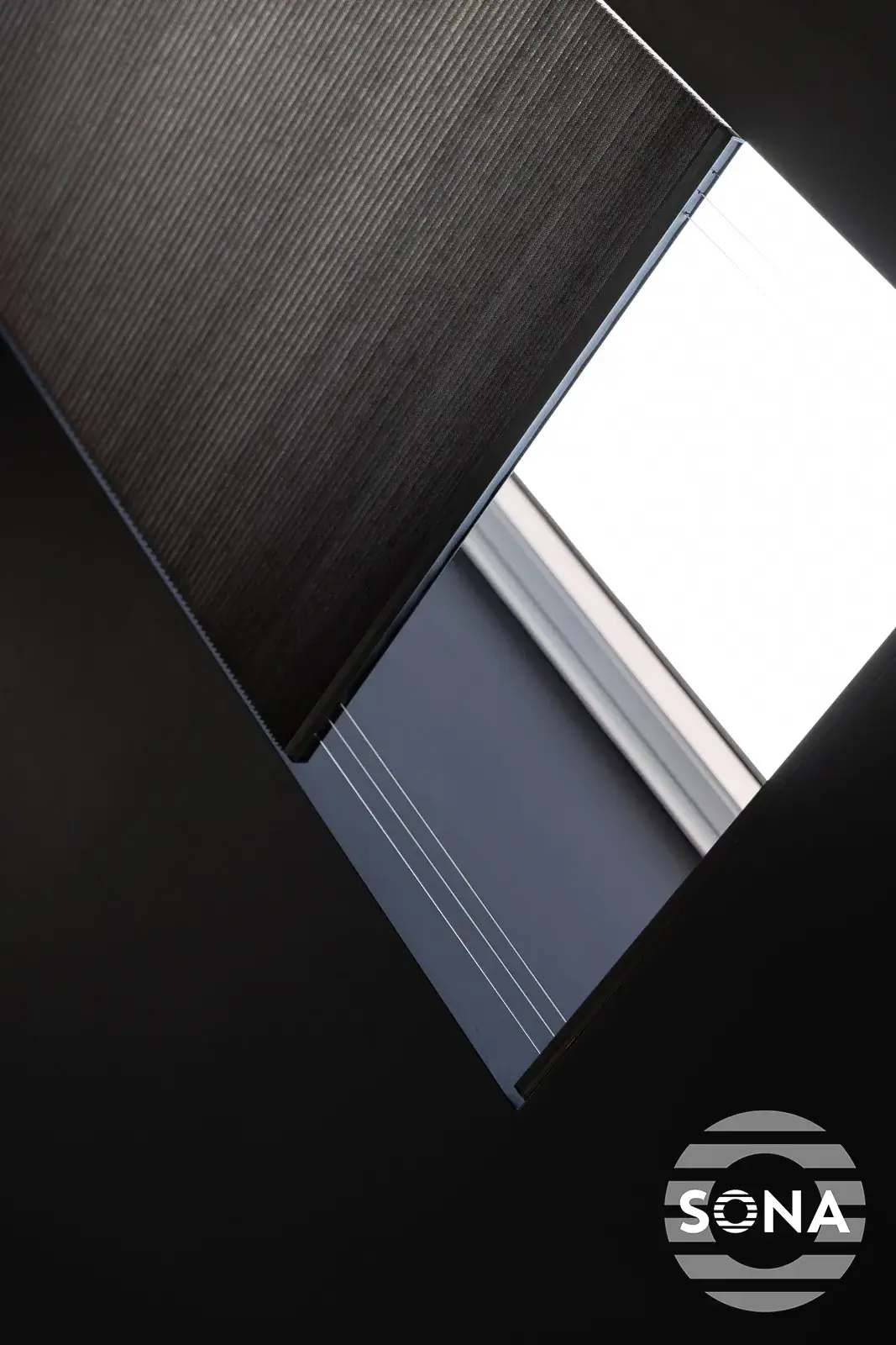 smart rooflight blinds in a halfopen position